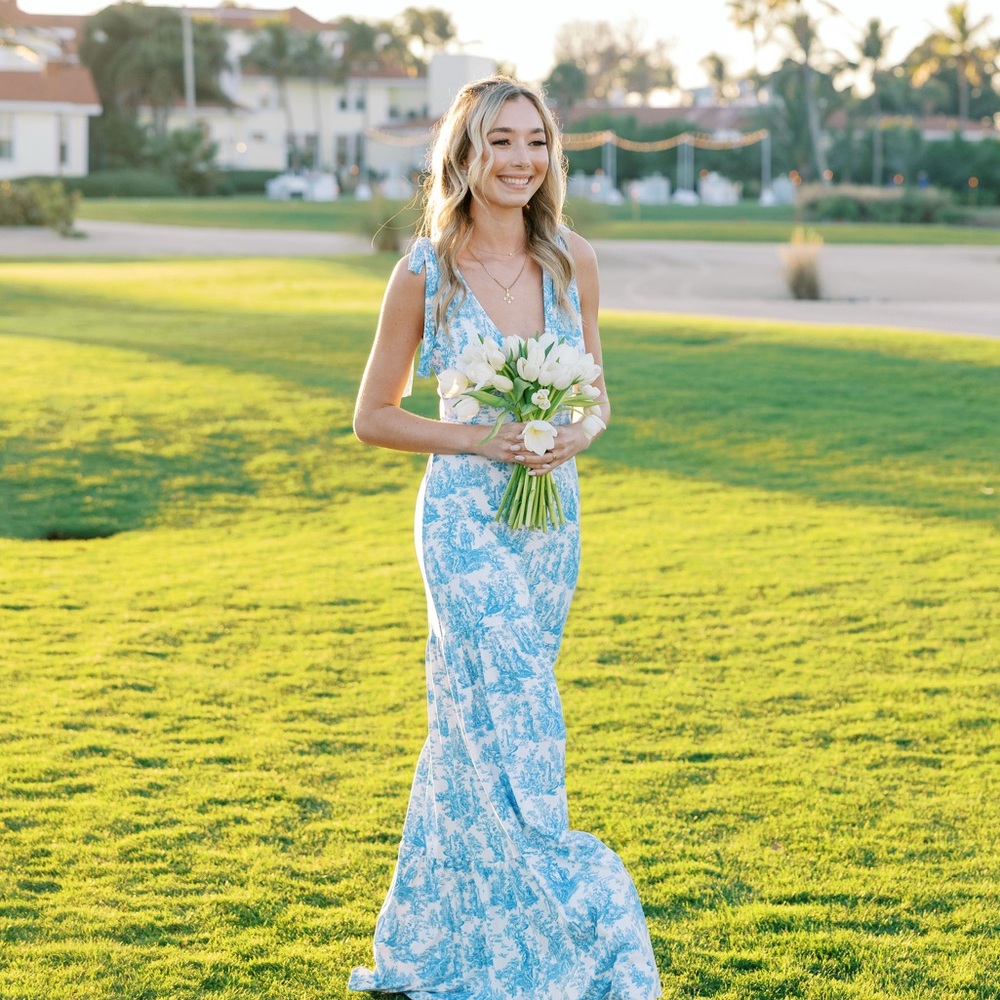 Floral blue bridesmaid dress